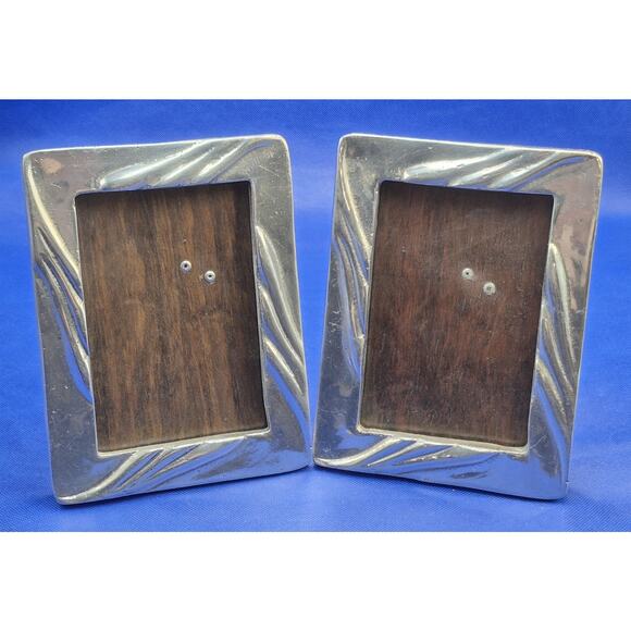 2 Vtg Arte Giancarlo Honduras Pewter Picture Frames Swirl Pattern Wood Back 8x6" - Picture 8 of 8